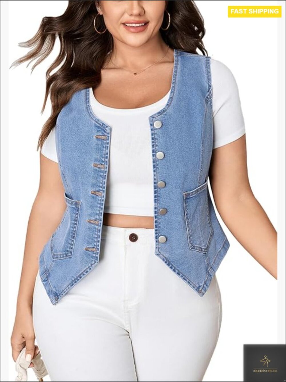 Cropped Denim Vest Sleeveless V Neck Button Down Plus Size Jean Waistcoat